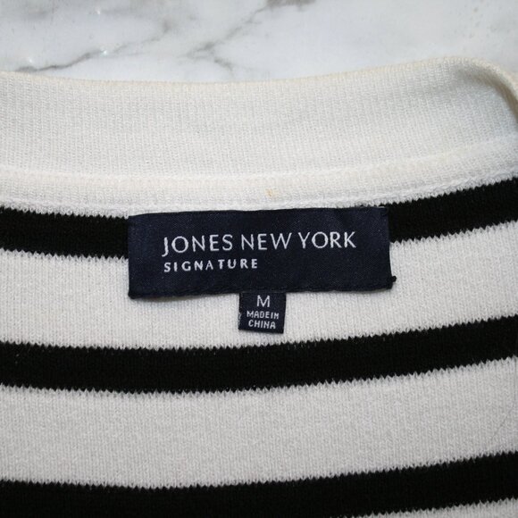 JONES NEW YORK Cardigan Knit Stripe Collarless Open Front Black White Medium - Picture 5 of 13